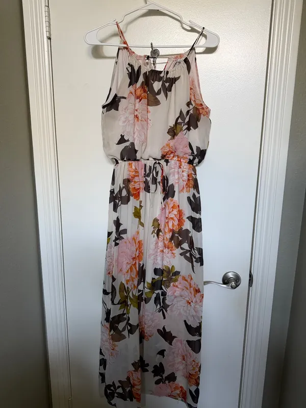 Sweet Storm Cream Maxi Dress with Peach & Brown Floral Print - Image 3