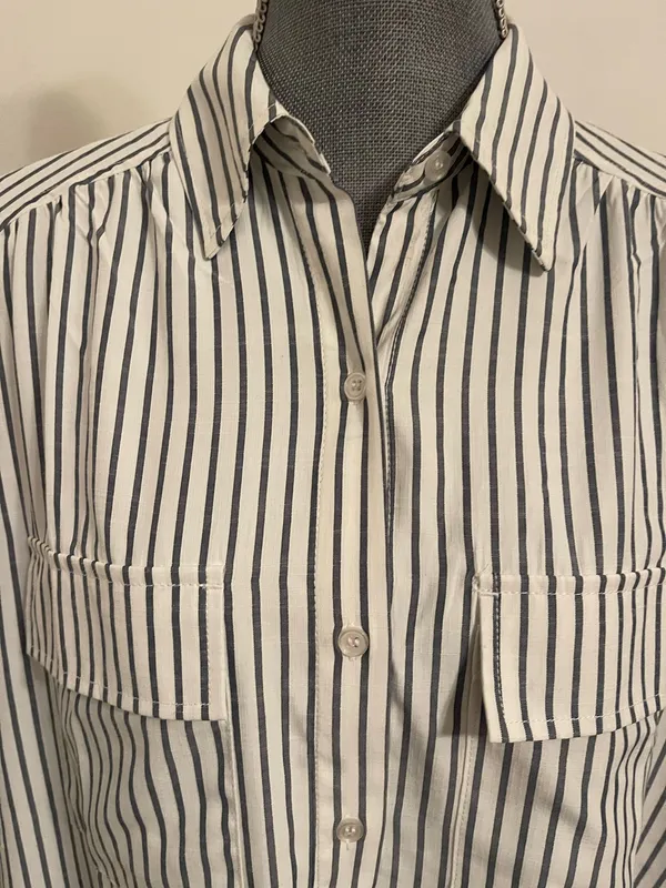 Max Studio White Shirt with Vertical Black Stripes Size L - Image 9