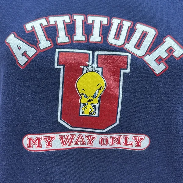 Vintage Looney Tunes Tweety Bird Attitude University Sweatshirt Blue Crew Neck M - Image 8