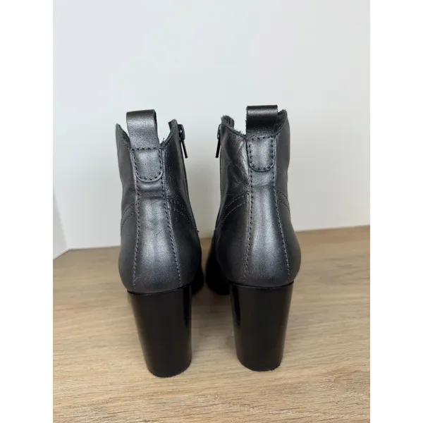 Pure Navy Ankle Boots Womens 38 Metallic Pewter Leather Block Heel Spain Western - Image 4