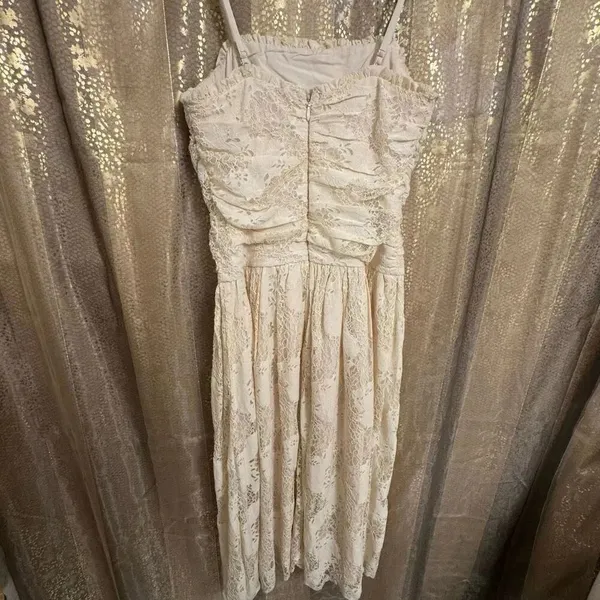 Just Me Ivory Delicate Lace Spaghetti Strap Romantic Midi Dress Medium - Image 2