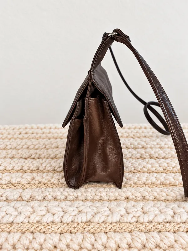 Vintage Fossil Brown Leather Organizer Crossbody Bag Wallet Purse Y2K - Image 4