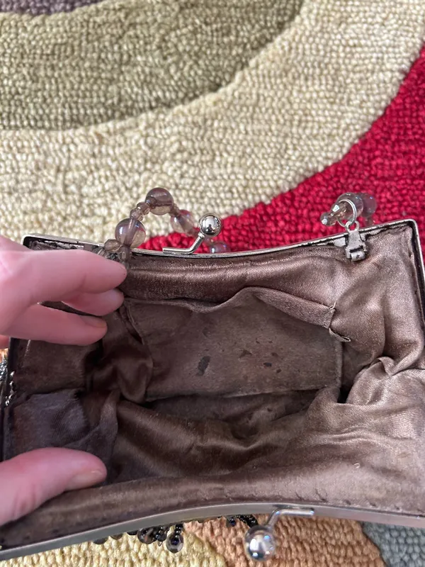 Brown Beaded Sequin Tiny Mini Evening Purse Bag Wedding Black Tie Formal Vintage - Image 6