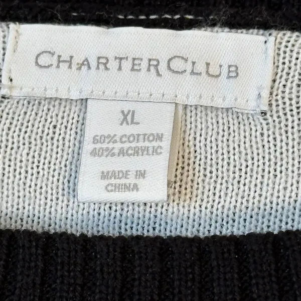 Charter Club Womens XL Black White Polka Dot Cotton Blend Crewneck‎ Sweater - Image 3