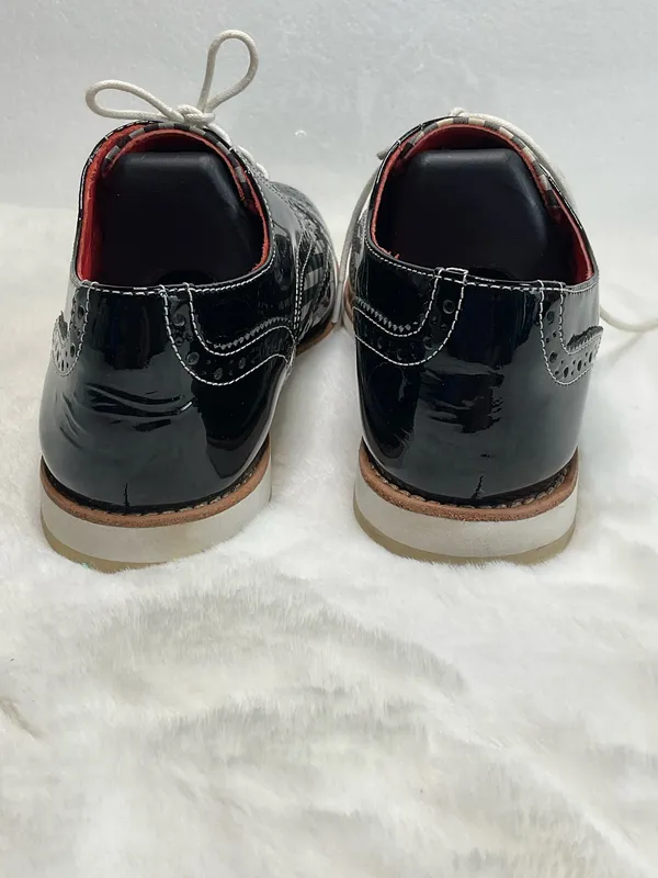 Johnston & Murphy Women’s Black Patent Leather Gingham Wingtip Oxford Shoes Size 7M - Image 3