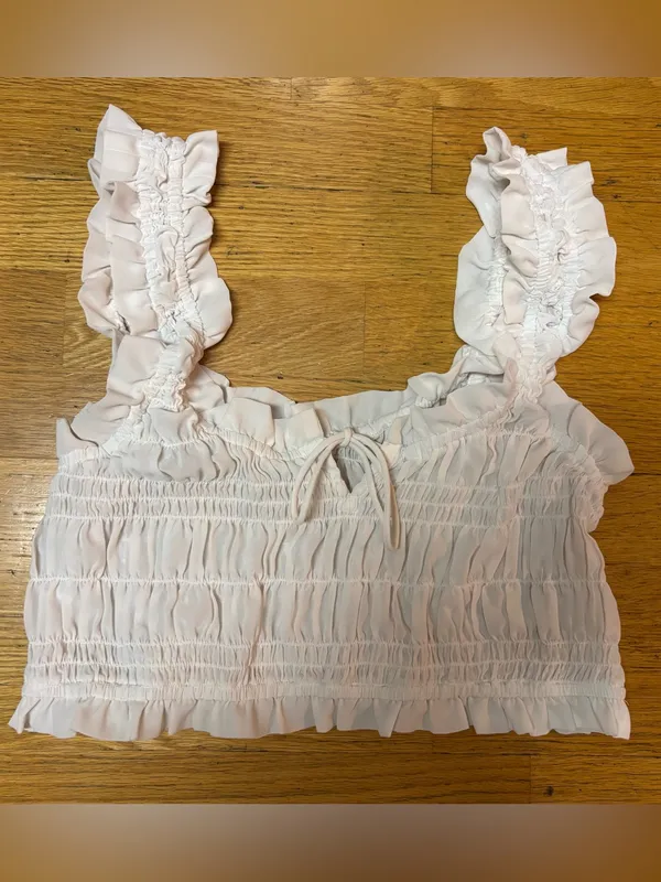 Anthropologie Lyrebird Ruched Ruffled Sheer Boho Coastal Lounge Bralette XL - Image 4