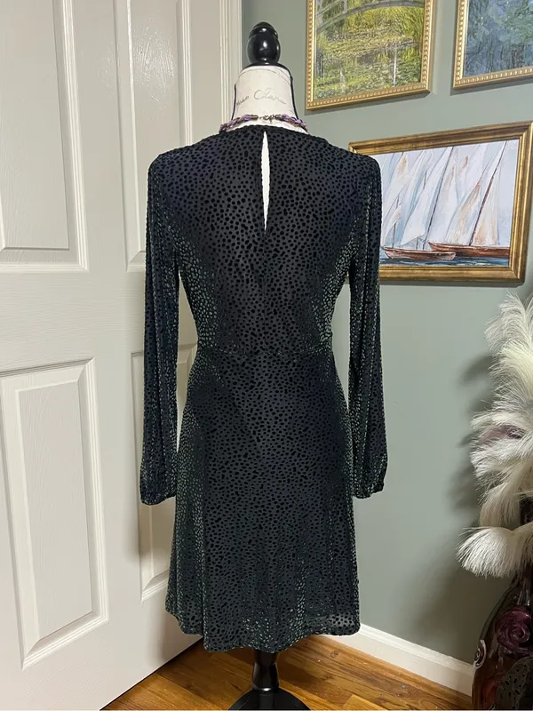 Whimsigoth Green Velvet Mini Dress Witchy 90s Bell Sleeve Size S - Image 2