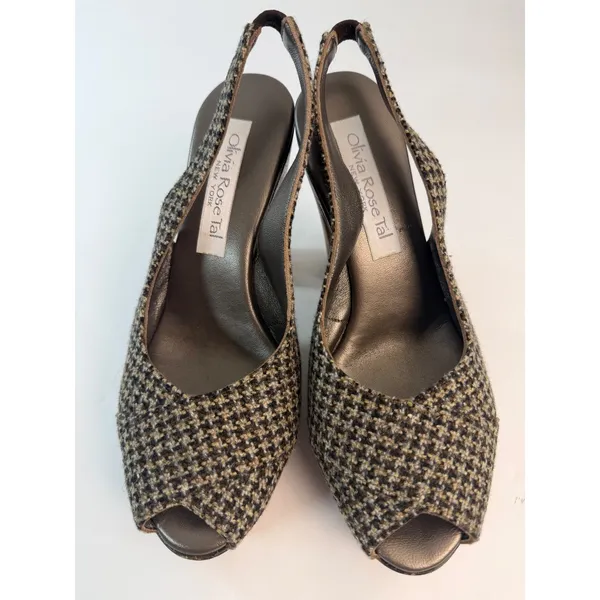 Olivia Rose Tal New York Houndstooth Leopard Platform Slingback Heels Size 37 - Image 6
