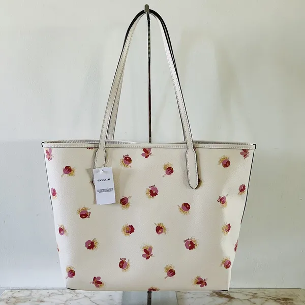 COACH Chalk Multi Poppy Floral City Tote Bag - Image 6