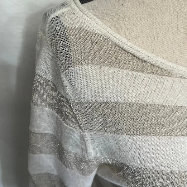 Tory Burch Metallic Stripe Tunic Sweater Sz M Coastal Quiet Luxury Bateau Preppy - Image 4