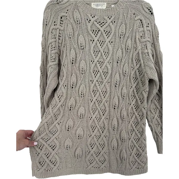Alfred Sung‎ Sport Vintage Cable Knit Fisherman Crew Neck Sweater Size Small - Image 8