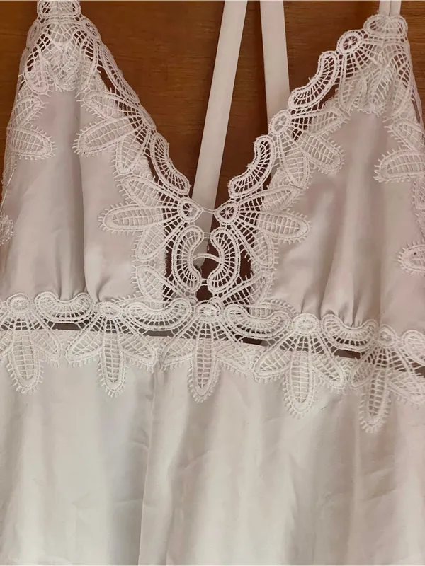 Flora Nikrooz X Anthropologie ivory Lace-Trim slip dress nightgown & Robe Set - Image 5
