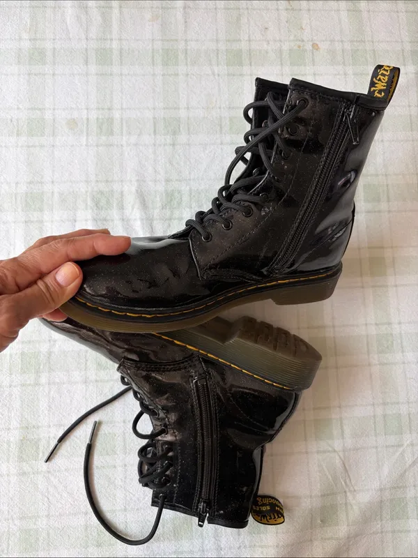 Dr. Martens Black Sparkle Patent Lace-Up Boots - Image 2