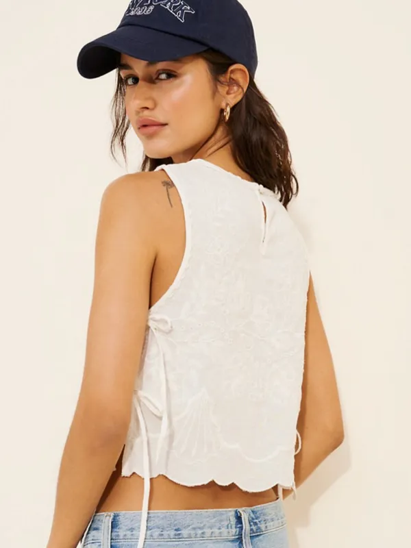 Free People Faded Gardens Tank Floral Embroidered Cotton Top Size S - Image 2