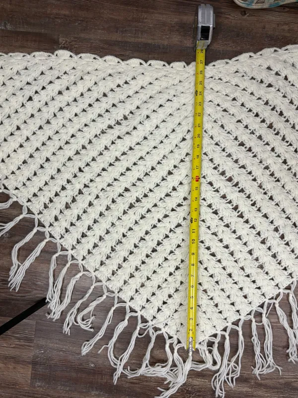 Cream Handmade Crochet Lacy Fringe Shall Scarf Wrap Boho Open Knit Cottagecore - Image 3