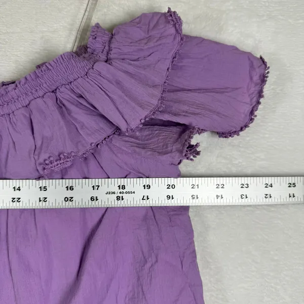 Talulah Womens Purple Off the Shoulder Ruffle‎ Pom Pom Gauze Top Y20126 Large - Image 3