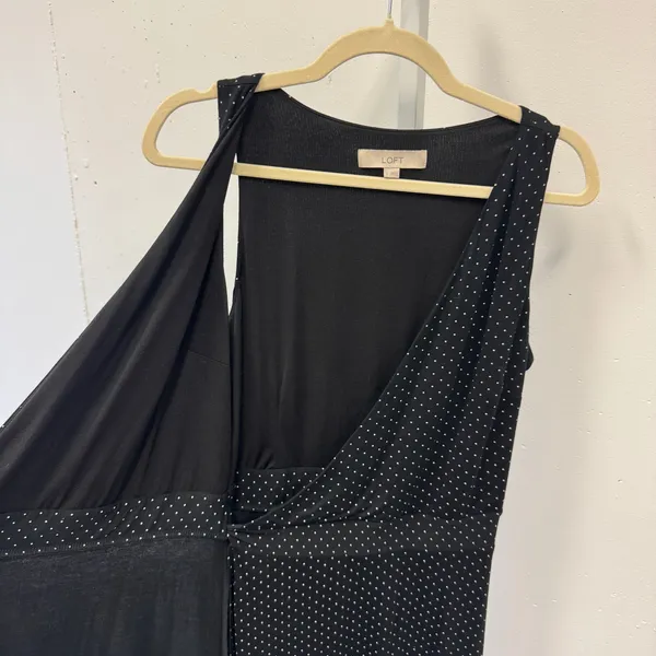 LOFT Polka Dot Sleeveless Wrap Dress Navy Blue White V-Neck Small Soft Stretch - Image 4