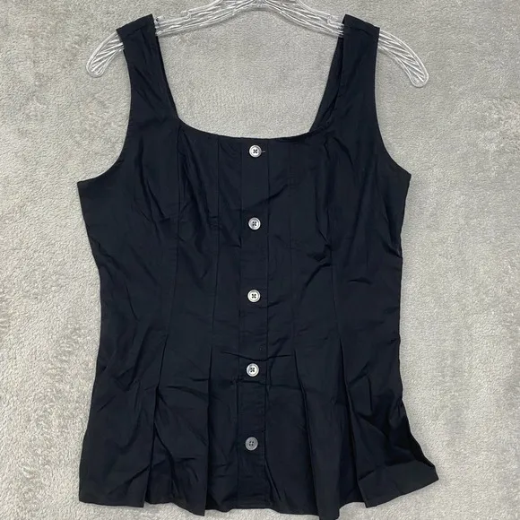 J‎ Crew Top Womens 2 Black Button Up Peplum Sleeveless Square Neck Cotton CK740 - Image 4