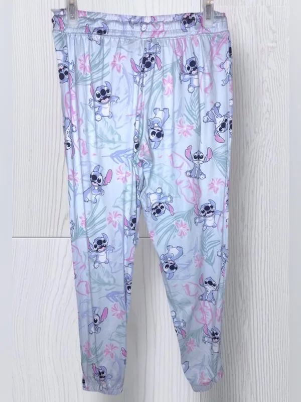 DISNEY Stitch All-Over Print Pastel Tropical Fleece Jogger Lounge Pants - Image 4