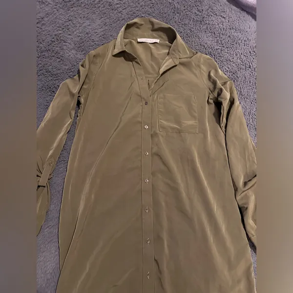 Abercrombie & Fitch satin army green shirt dress size small - Image 2