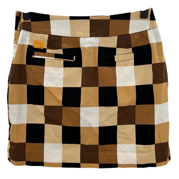 Loudmouth Golf Skort Womens 2 Brown Tan Black‎ White Checkered Mini Skirt Y2K - Image 2