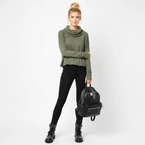 We The Free People Olive Green Long Sleeve Cowl Neck Sweater XS - Image 5