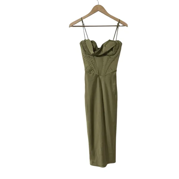 HOUSE OF CB Myrna Plus Cup Satin Corset Olive Green Midi Dress - Image 3