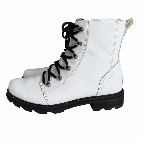 Sorel Lennox Lace Up Waterproof Boots White Black Size 11 - Image 4