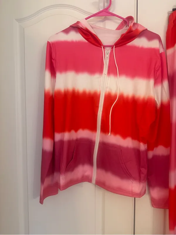 Pink & Red Women’s Tie-Dye Hoodie and Jogger 2 pc Set New never worn - Image 2