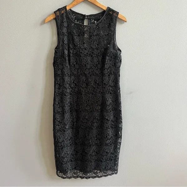 Dress Barn RSVP Lace Overlay Black Cocktail Dress Sheath Dress Size 6 Sleeveless - Image 3