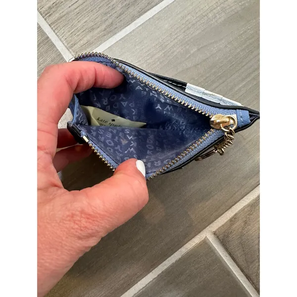 Kate Spade New York Blue Colorblock Saffiano Leather Card Holder Keychain Zipper - Image 4