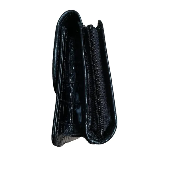 BRIGHTON Zip Around Glossy Black Croc‎ Leather Clutch Wallet - Image 5