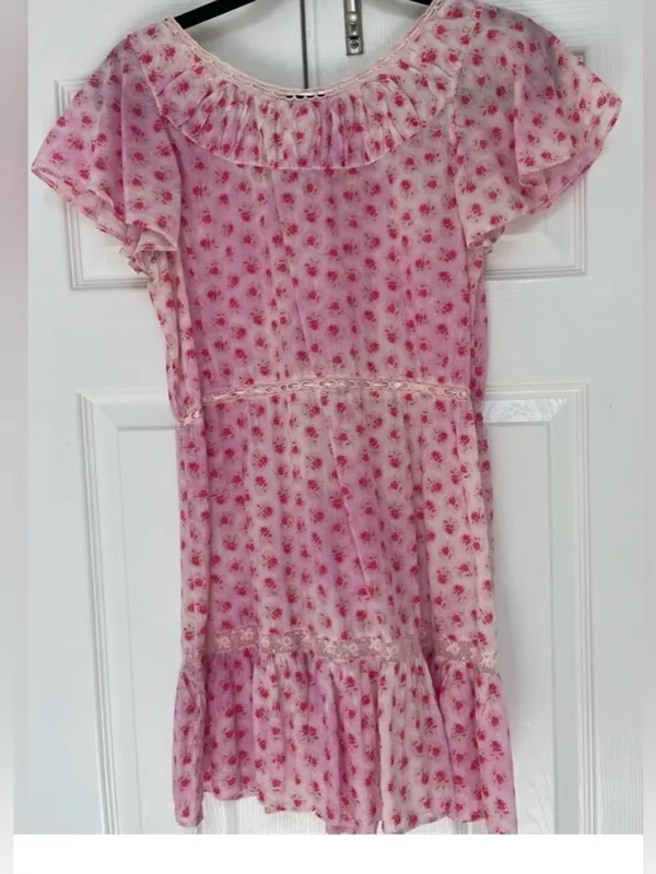 LoveShackFancy Niall Dress in Divine Pink Floral Ruffle Mini Dress - Image 4