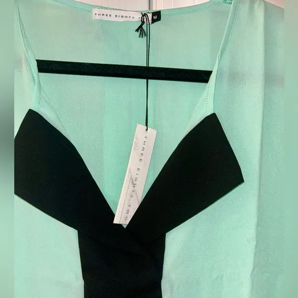 NWT Three Eighty Two Mint Sheer Blouse with Black Accent Size Medium - Image 2