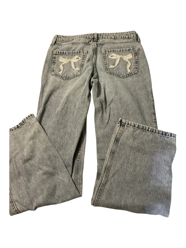 Hollister Low Rise Loose Jeans Light Wash Bow Ribbon Back Pockets W25 L30 Reg 0R - Image 2