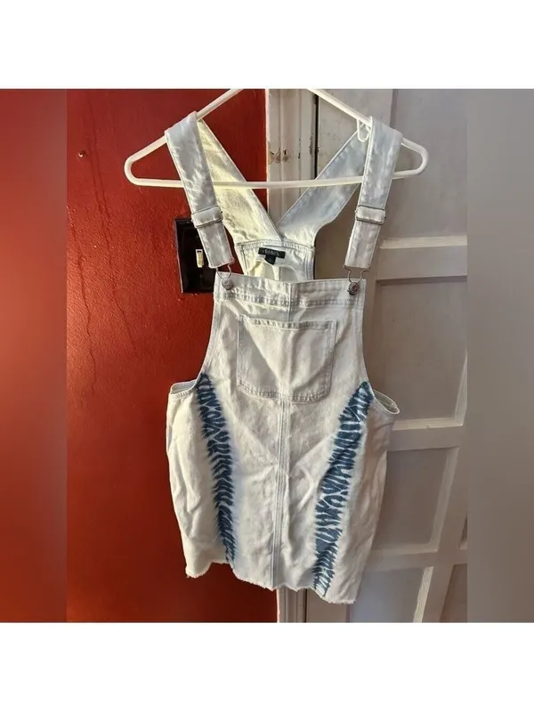Wild Fable Tie-Dye Denim Pinafore Mini Dress - Light Wash, Blue - Image 8