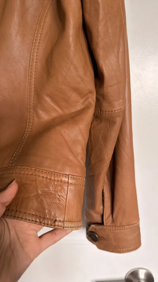 Vintage Naf Naf Cognac Genuine Sheepskin Leather Zip front Jacket Women’s L M - Image 8