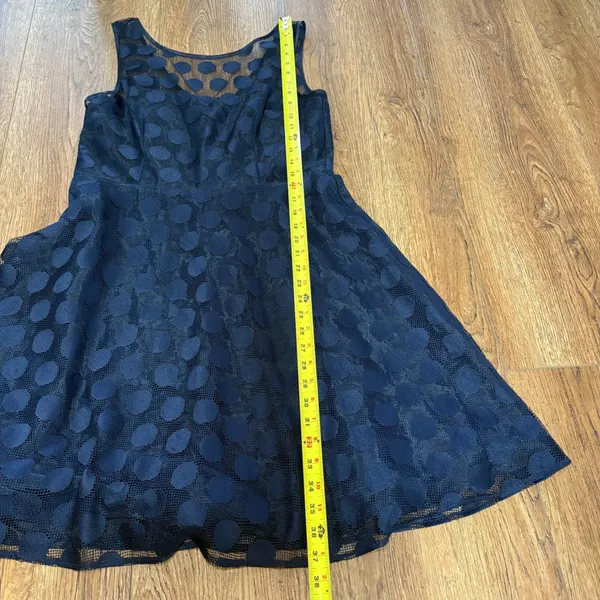 Betsey Johnson Polka Dot Mesh Lace Party Dress 10 Fit & Flare‎ Navy Textured - Image 9