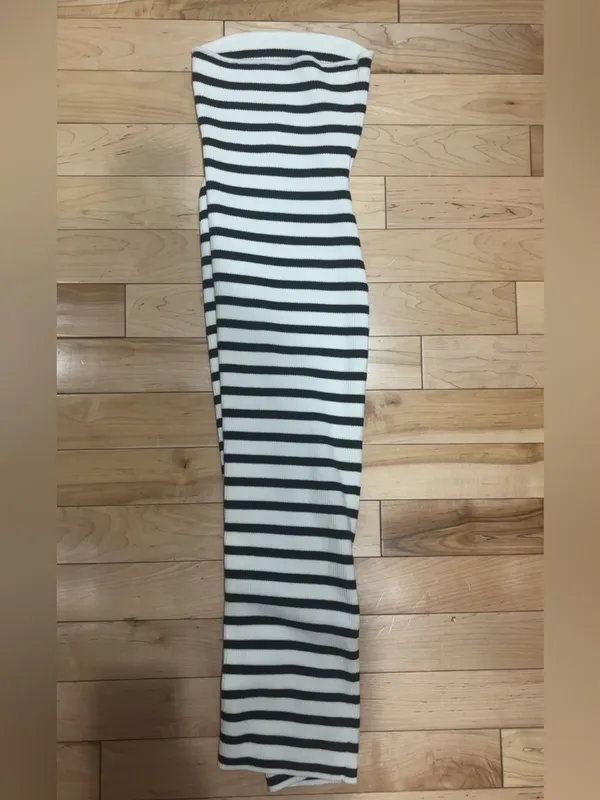 Lulu’S Trend-Worthy White Striped Ribbed Cutout Strapless Midi Dress - Image 8