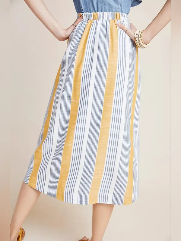 NWT Anthropologie Maeve Laura in Yellow Striped A-line Wrap Skirt 0 $110 - Image 5