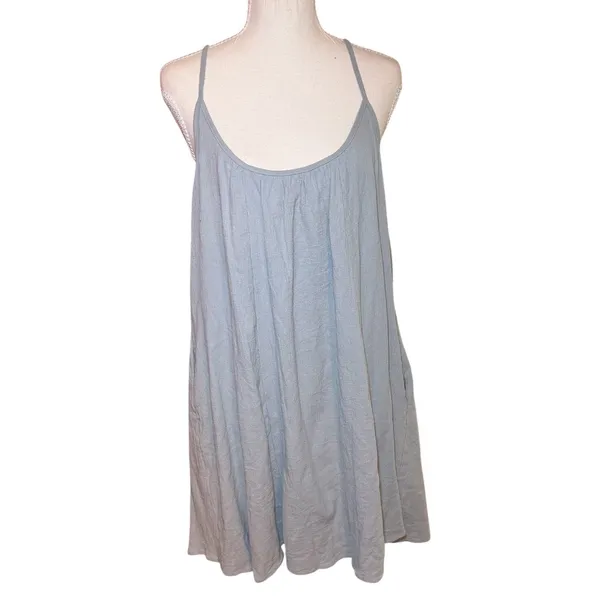 Wishlist Blue Gauze Swing Dress L Strappy Low Back Pockets Flowy - Image 2