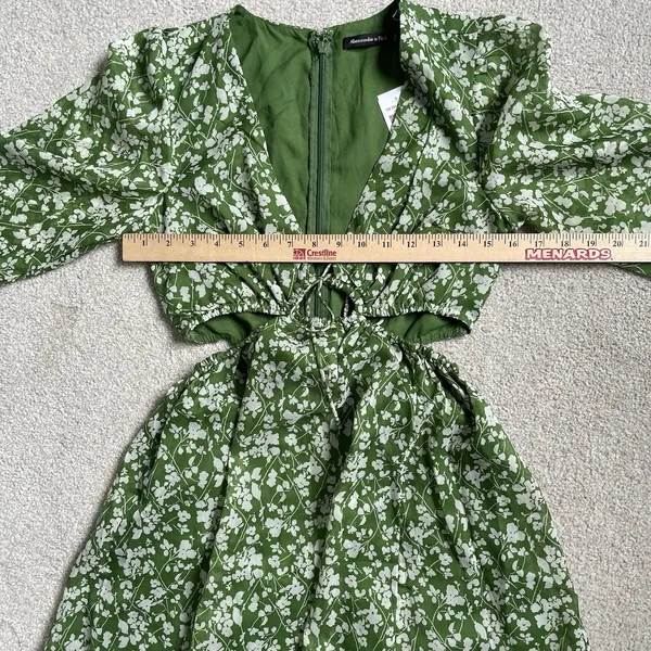 Abercrombie & Fitch Long Sleeve Cutout Mni Dress Green Floral Boho Size Small - Image 7
