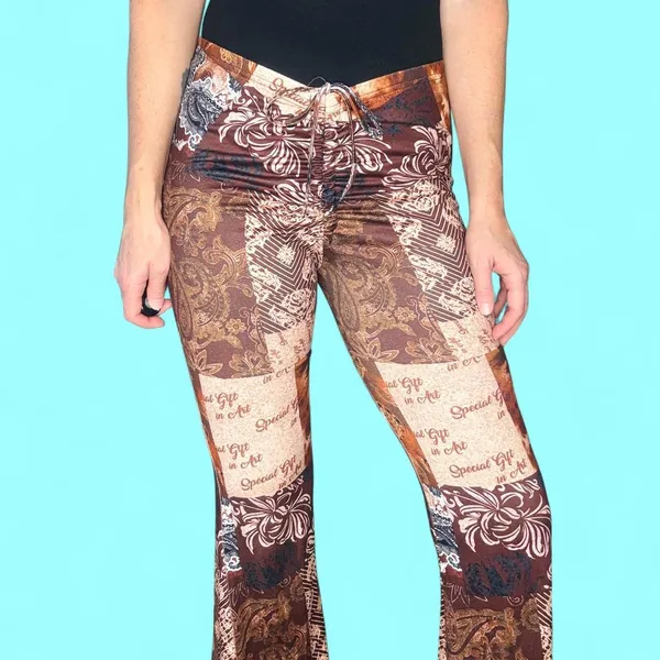 SHEIN Brown Tan Patchwork Hippie Flare Festival Pants - Image 7