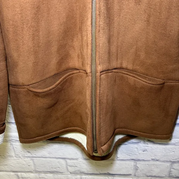 Lauren Ralph Lauren Dry Goods Jacket Sherpa Lined Hooded Coat Brown Women Large - Image 4