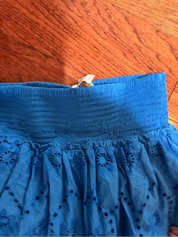 JENNIFER & GRACE blue eyelet 100% cotton skirt long smocked wst lined S - Image 3