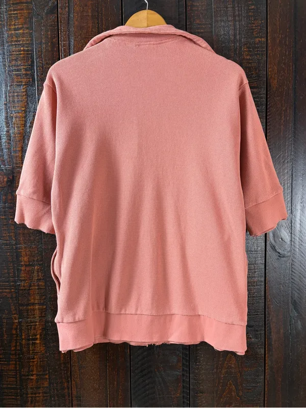 adidas Women’s Oversized Short-Sleeve Waffle Jacket in Dusty Pink - Image 9