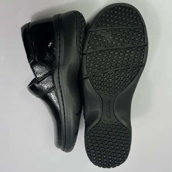 Clarks Slip On Clogs Comfort Work Shoes Patent Leather Black Size 9.5 Casul‎ - Image 7