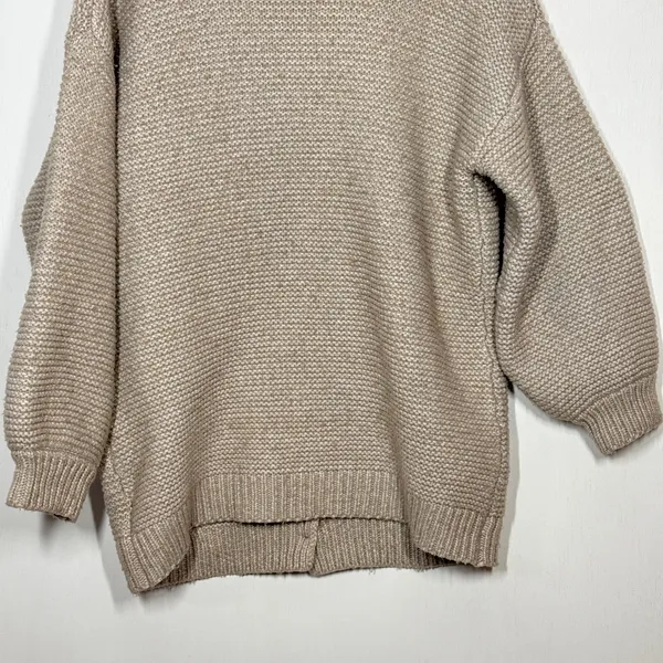 Pink Lily Knit Cardigan Sweater Womens Large‎ Tan V-Neck Drop Shoulder Preppy - Image 6