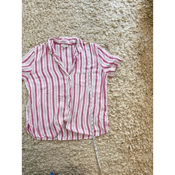 Women's LOFT Sleep White Pink Striped Pajama Shirt L rayon - Image 6