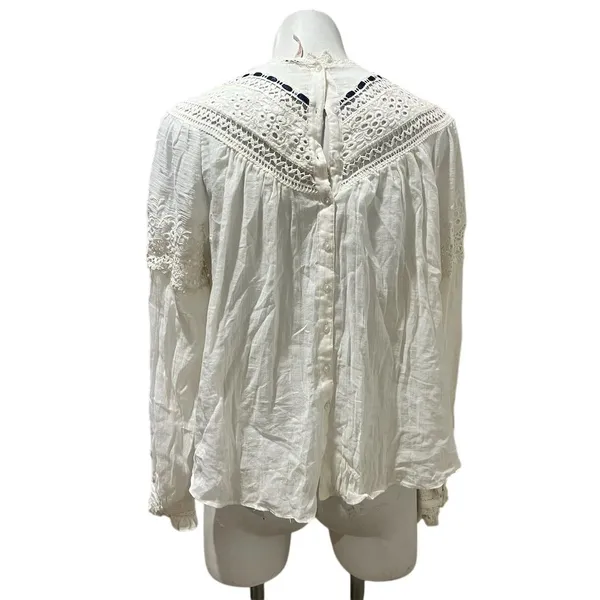 Free People Abigail Victorian Eyelet Top Ivory Blouse Size M - Image 4